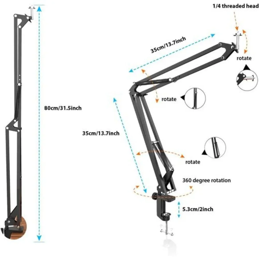Overhead Tripod, Heavy Duty Camera Desk Mount Stand with Flexible Boom